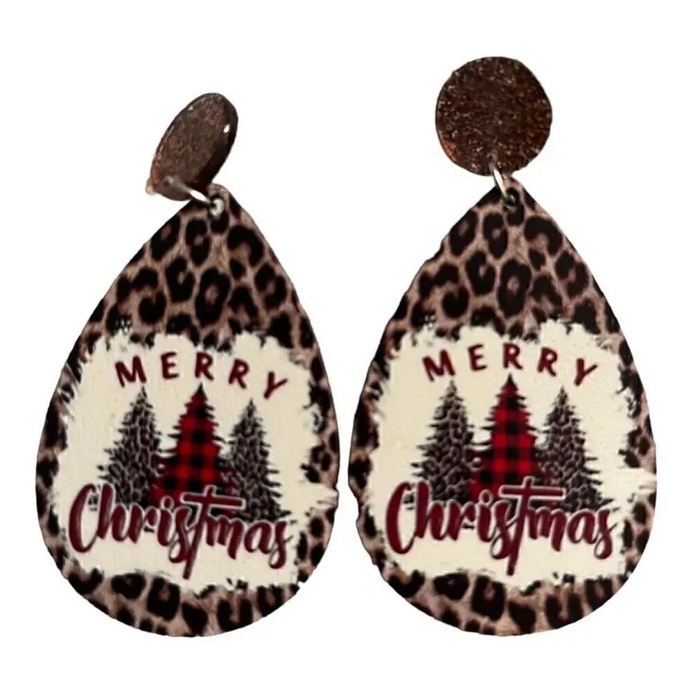Wooden Water Drop Earrings Pine Trees New